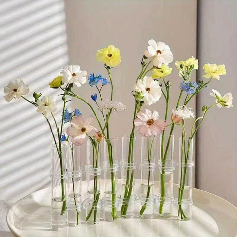 Image of Glass Test Tube Vase Stand Transparent Creative Hydroponic Flower Holder Row Combination Ornament Balcony Flower Rack