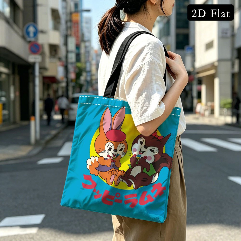TEMU 【うさぎとリスのな時間】2Dデジタルプリント トートバッグ - 洗濯機洗い可能 オープンベージュ レディース ビーチバッグ、なデザイン、丈夫なカジュアル ショッピング＆バッグ、頑丈なハンドル構造、クリスマス、ハロウィン、新年ギフト