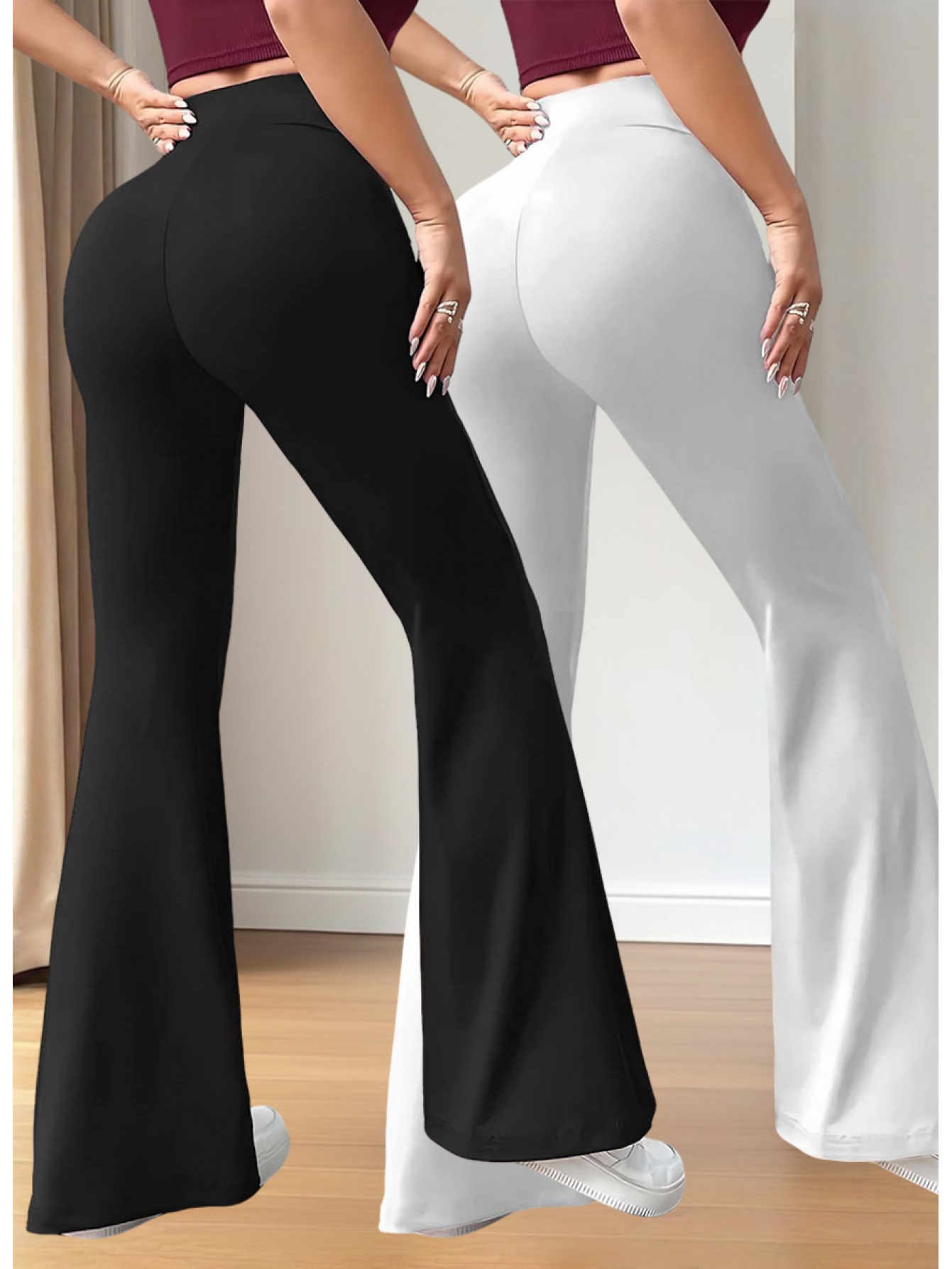 New Autumn Women's Clothing from Europe and America, NEW YORK & BROOKLYN Letter Print, Daily Casual Wear, Two-Pack of Comfortable Slim-Fit Stretch Tapered Straight-Leg Pants with Drawstring Waistband
