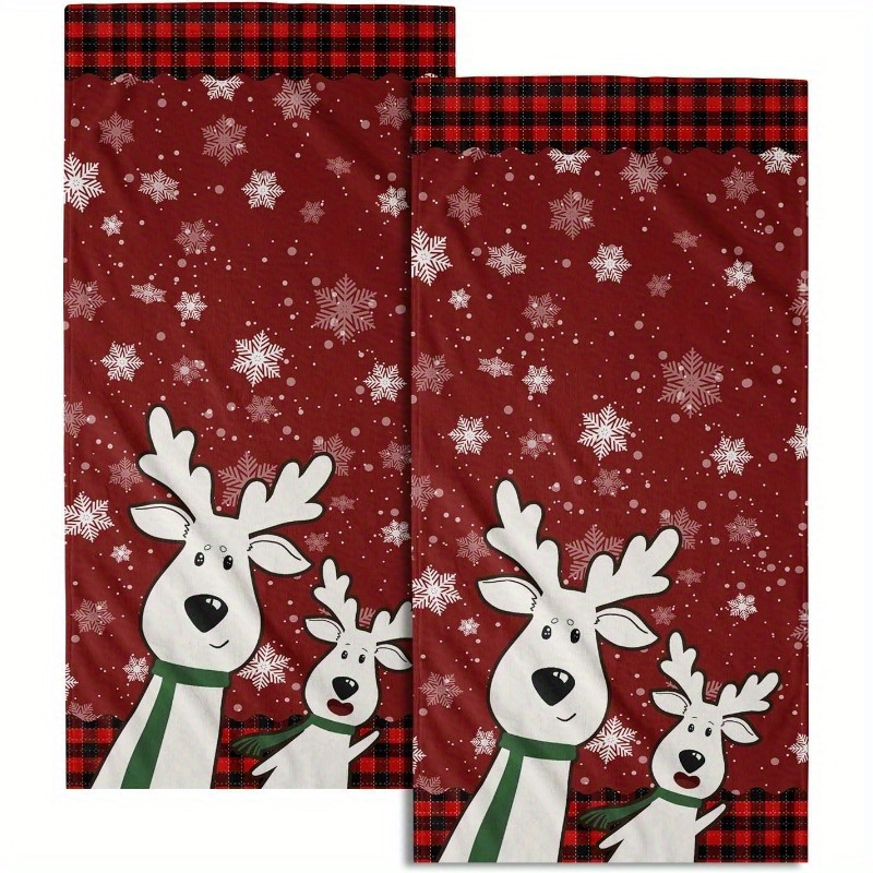 

2pcs Christmas Towels Set, Super Soft Polyester, Machine Washable, Woven Oblong Bathroom Hand Towels, Modern Deer And Design With - 18x26 Inches