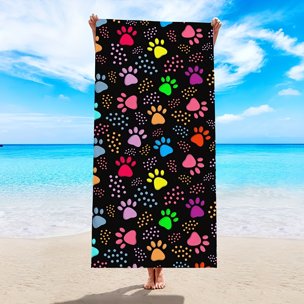1pc Extra Large Beach Towel Thick Plush Soft Bath Mat with Paw Print  Design in Pink, Green, Blue, Yellow, Orange, Purple, Brown, Gray, White,
