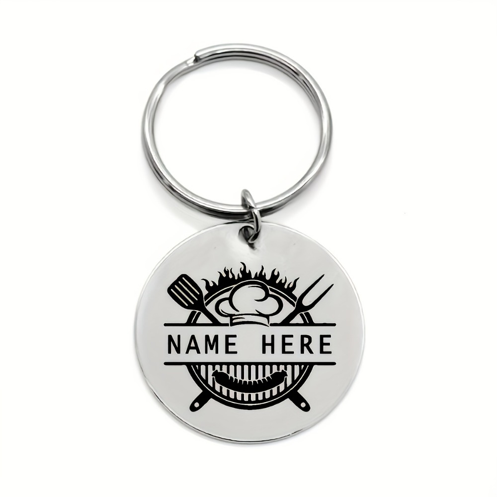 TEMU Portachiavi BBQ Personalizzato, Portachiavi da in Acciaio Inossidabile con Testo Inciso Personalizzato, in una Tonalit� Argentata Casual, un