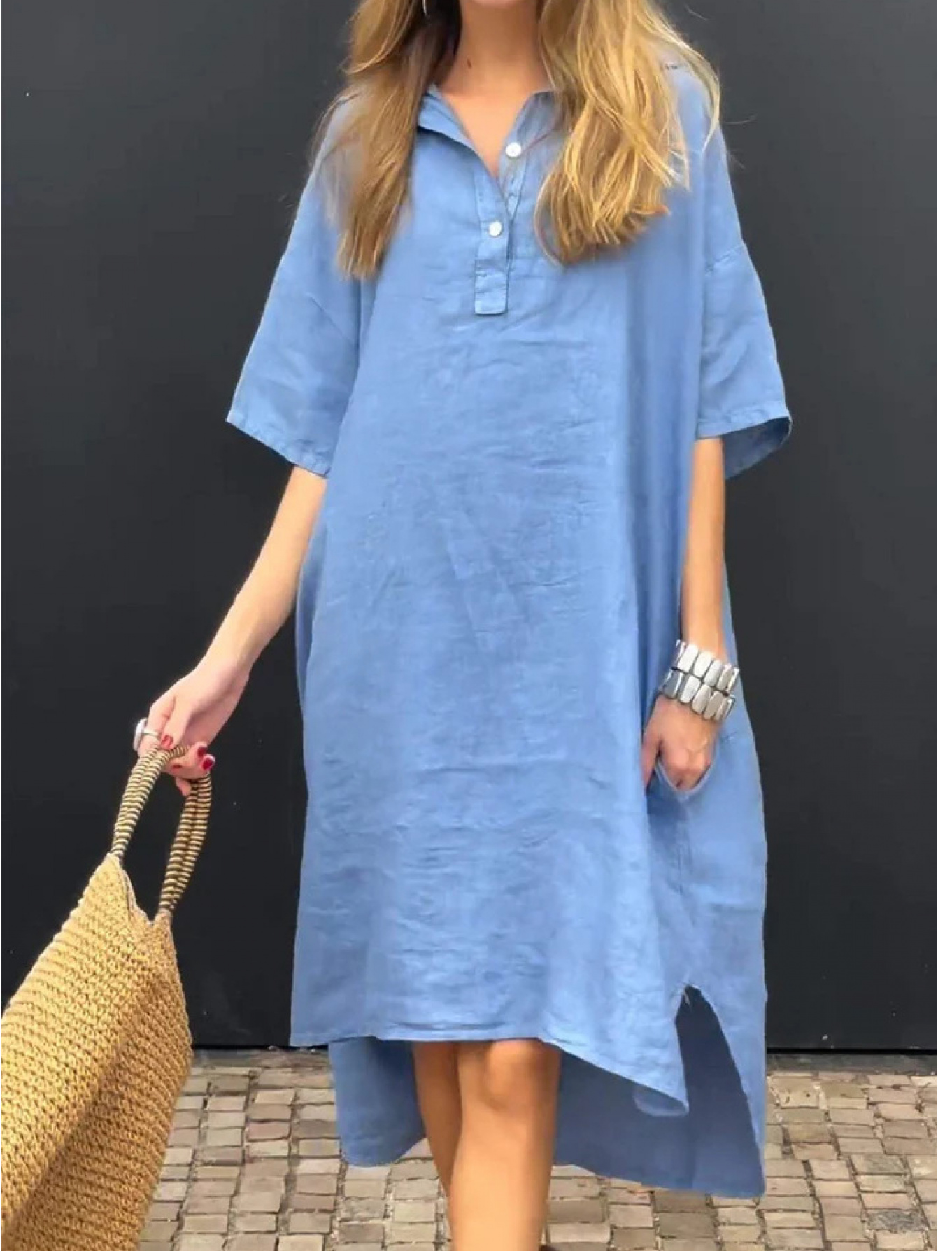 white christmas dresses Cotton Midi Relaxed Fit Dress M main image 0