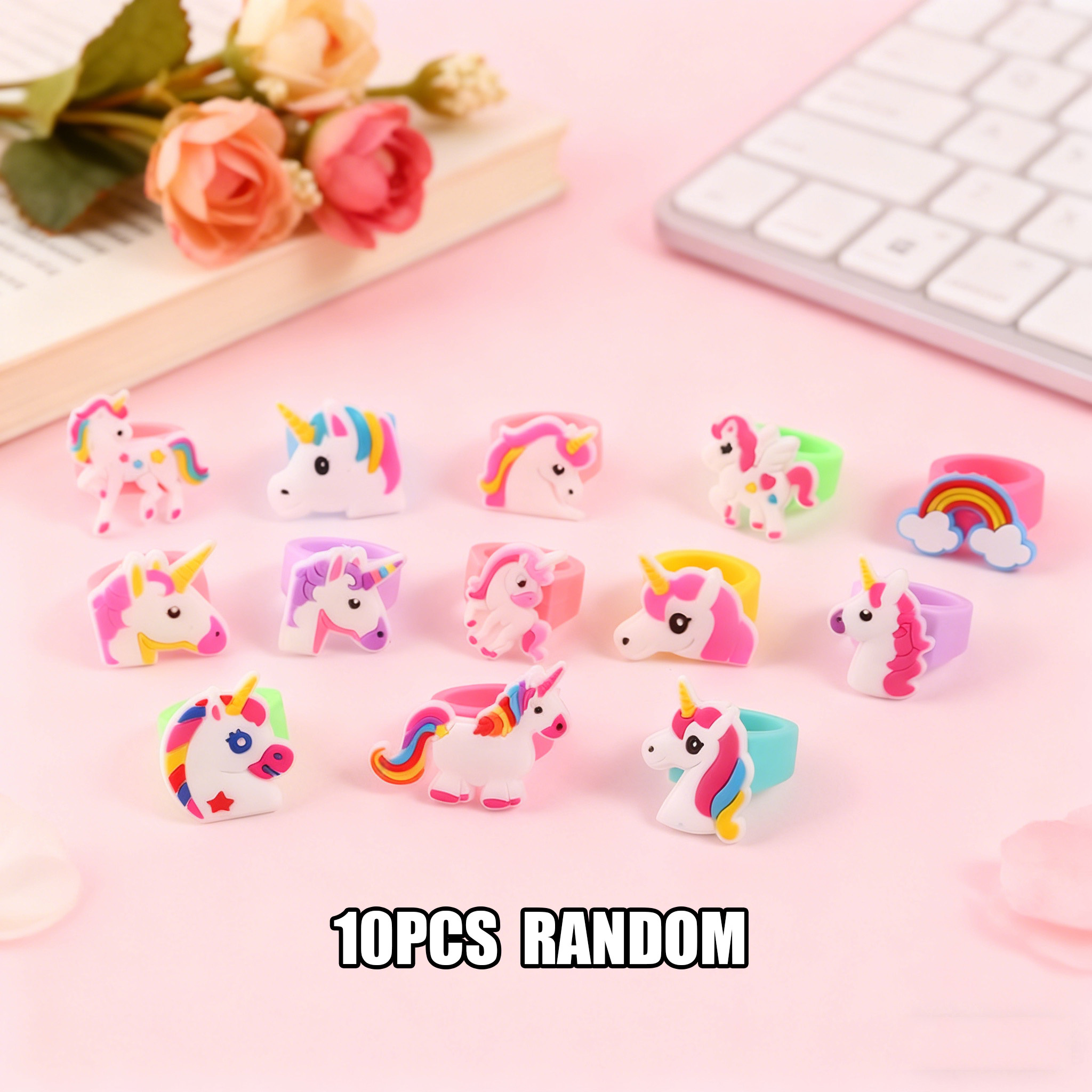 TEMU 10pcs Cartoon Rubber Rings, Pvc Soft Rubber Toys, Kids Party Favors, Classroom Prizes, Treasure Box Toys For Classroom, Party Favors For Kids