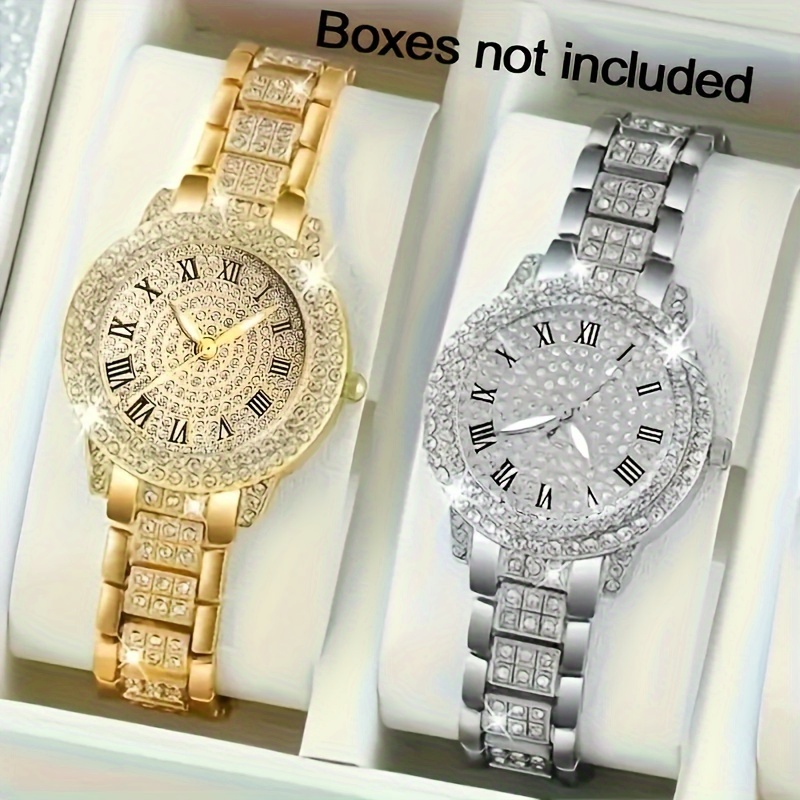 TEMU 2pcs/set Luxurious Fashion Quartz Women's Watch- Elegant 2pcs Set, With Shockproof Movement, Quartz Movement, Electronic Drive, Gift For Mom,