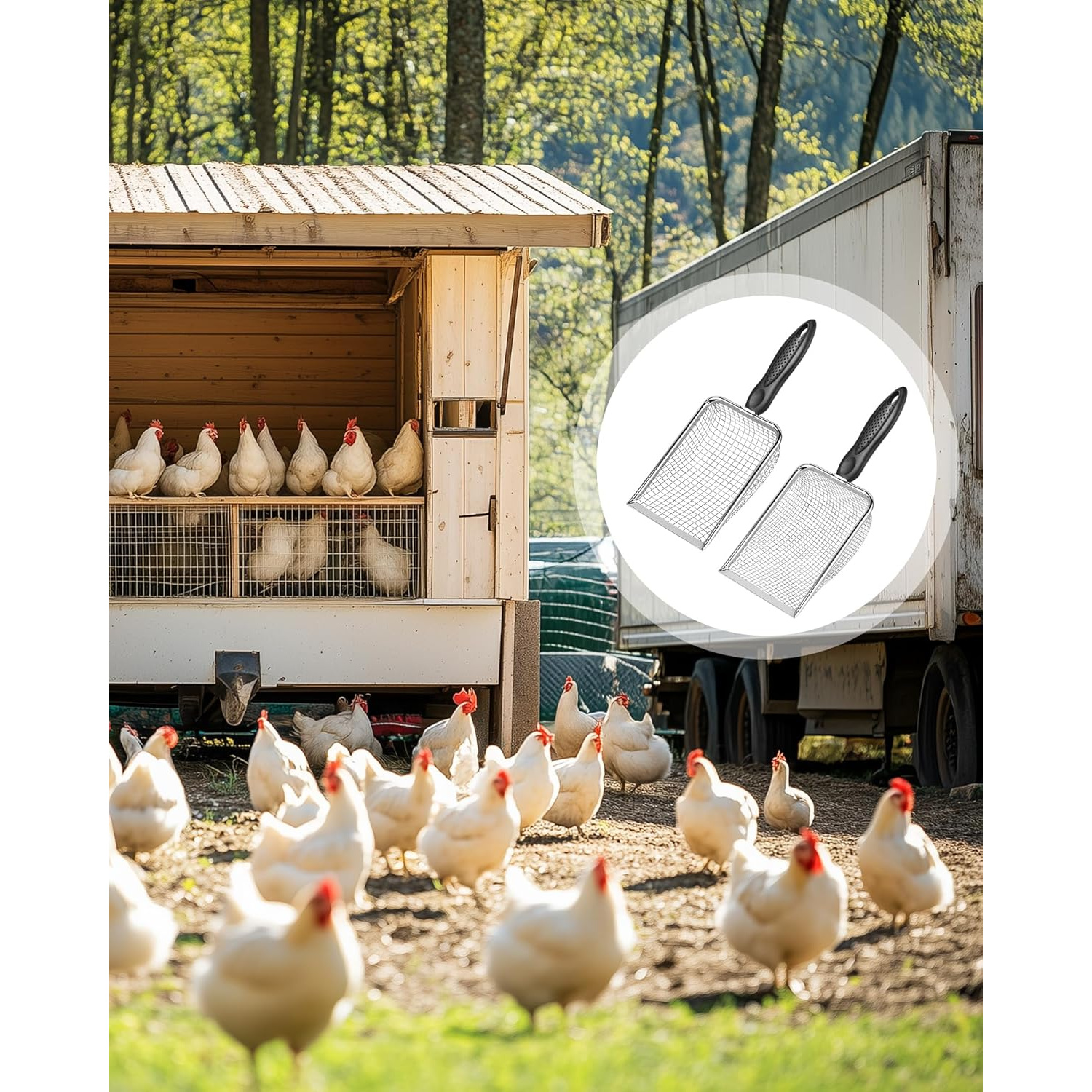 E-shop Strapazierfähiges Hühnerstall-Reinigungswerkzeug-Set (2-tlg./1-tlg.) – Metall-Mistschaufel Maschenrechen (3,8 mm/5 mm) – zum Sieben von Sand,