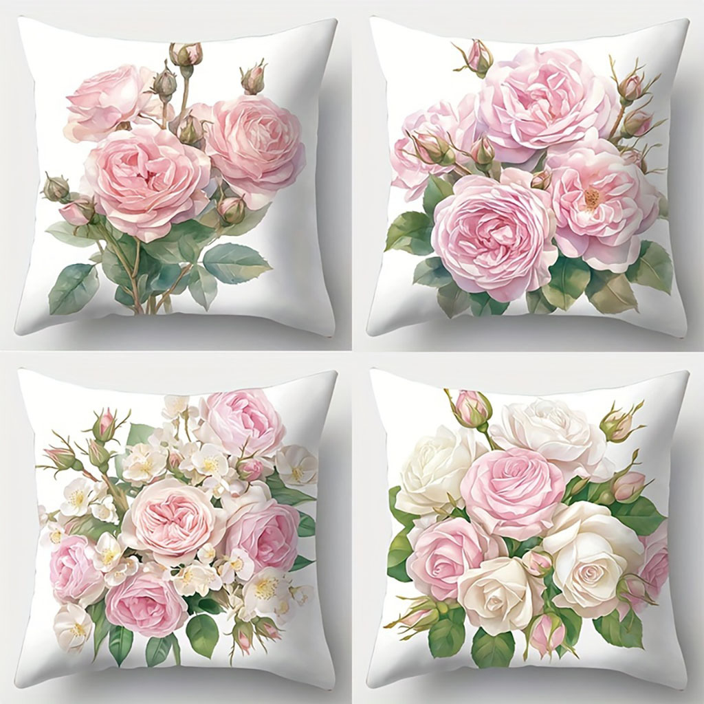 TEMU 4pcs Flower Pillowcase - Valentine's Day Decoration, Soft Polyester, Comfortable, And Beautiful, Bedroom Living Room Sofa Bed Home Decoration, No Pillow