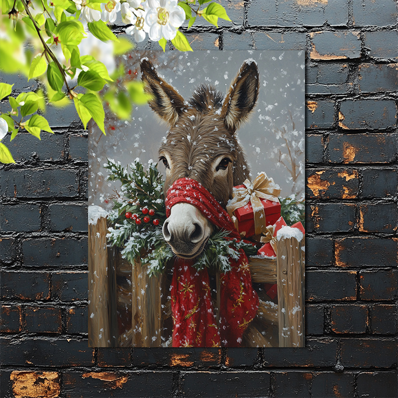 

Winter Donkey Christmas Canvas Art - Wall Decor For Living Room, Bathroom, Office - Perfect Gift Idea, Room Decor