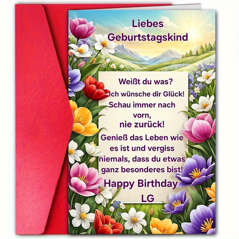 TEMU 1pc, Meaningful German Birthday Card (4.72in X 7.09in), Suitable For , Aunt, Sister, Daughter, Friend, Wife, Girlfriend, , Perfect Birthday And