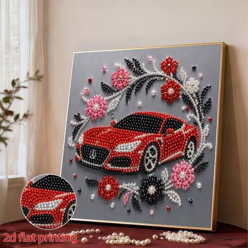 photo de l'article kit de peinture diamant perçage art voiture et motif de fleurs décoration murale pour salon chambre cadeau de festival vêtements pour femmes