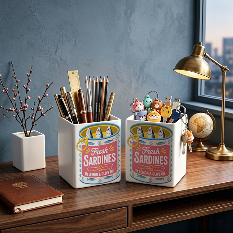 TEMU 1-pack Fresh In Lemon & Olive - Multi-functional Pen Holder & Storage Suitable For Bathroom,, Office, - Space-saving Canister For Sardine