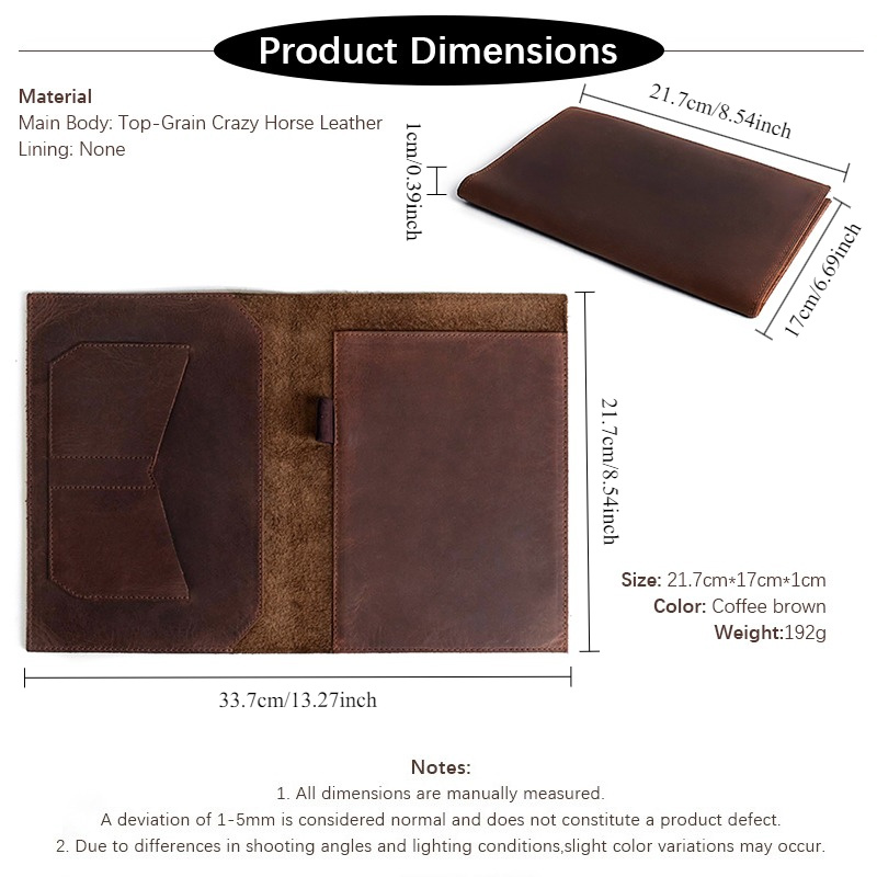 Handcrafted Genuine Top-grain Cowhide Genuine Leather Diary Cover (coffee Brown) with Refillable Notebook Insert, Pocket, Card Slot, and Pen Holder Design, Full-grain Notebook Protective Case