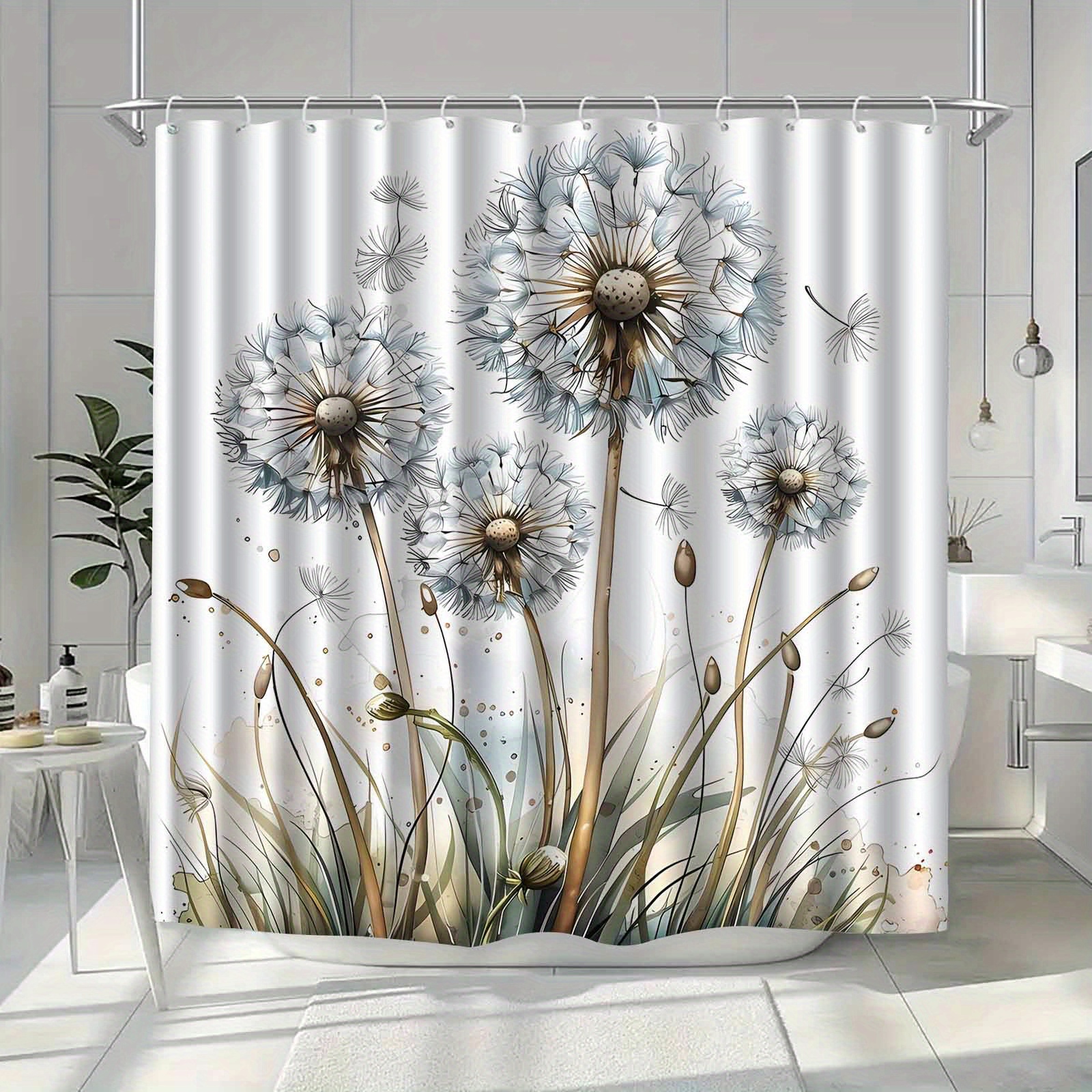TEMU Jit1pcs Minimalist Watercolor Dandelion Plant Pattern Shower Curtain, High-end Elegant Bathroom Curtain Shower Curtain, Shower Curtain Home