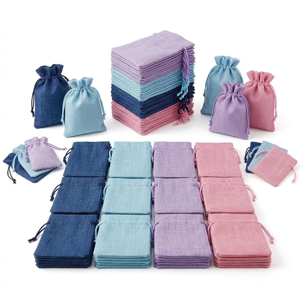 TEMU Gift For Her/him 48/96pcs Mixed Color Drawstring Gift Bags, Burlap Style Jewelry Pouches And Sachet Storage Bags, Soft Textured Fabric, Foldable