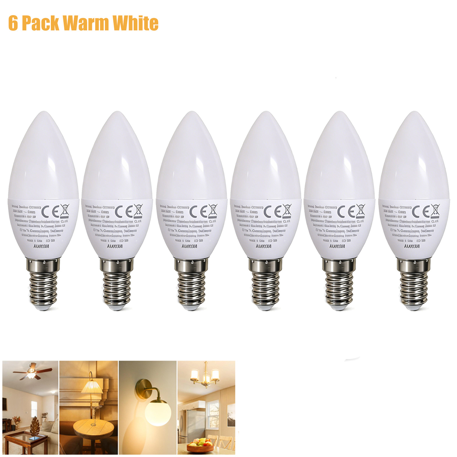 Image of E14 C37 Led Bulb, 5w, Warm White 2700k, Replaces A 50w Incandescent Bulb, Candle-shaped, 220-240v, Non-dimmable, Pack Of 6