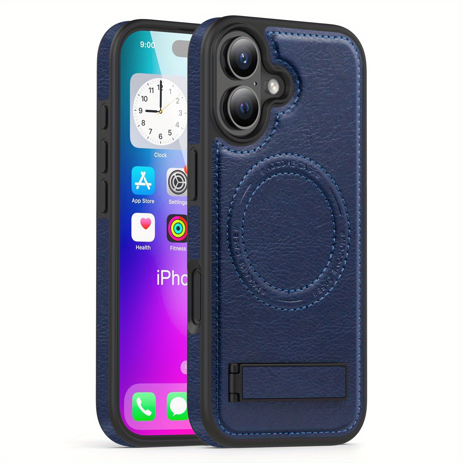 TEMU Phone Case - Business Retro Magnetic Leather Magnetic Ring Stand Suitable For Iphone 17promax/17pro/17 Phone -line Invisible Stand Minimalist
