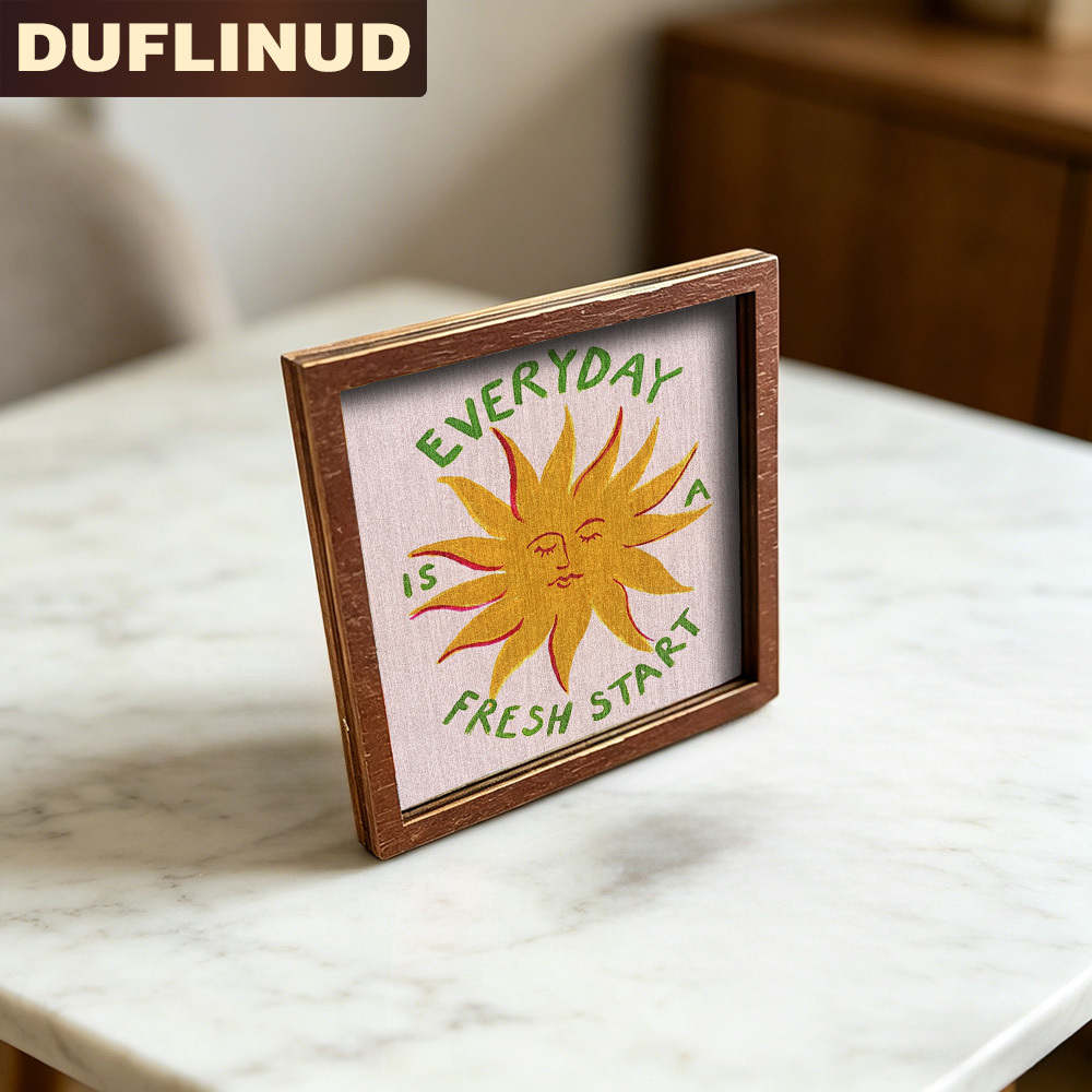 TEMU Sun Pattern Fridge Magnet, Mini Decorative Painting, Micro Decorative Plaque, Design With Warm Text, Wooden Fridge Magnet, Refrigerator Door