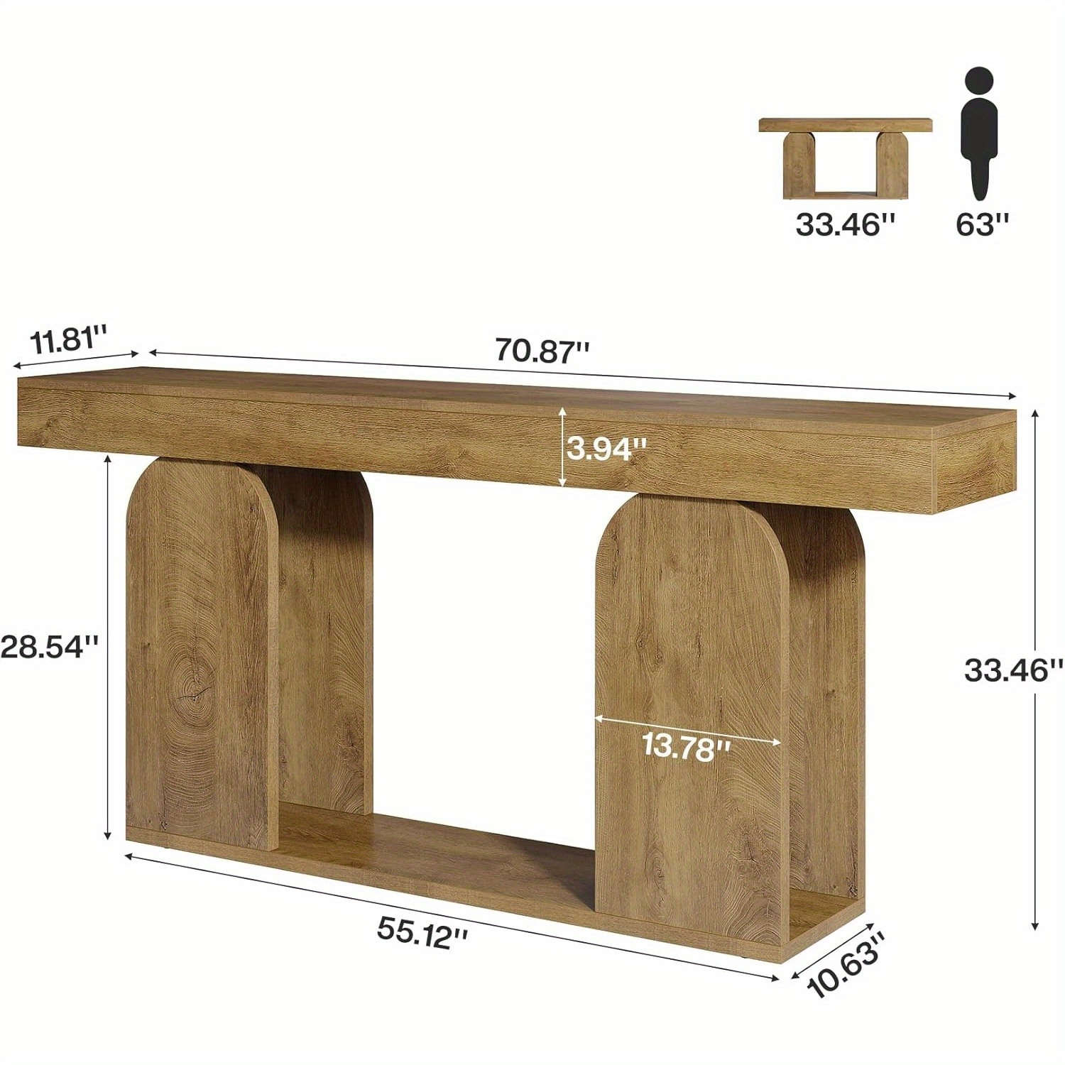 70.1 mesa de consola estilo granja extra larga - mesa para sofá resistente con estante de almacenamiento, 2 niveles, acabado en madera sintética y mdf, ideal para sala, pasillo o entrada - montaje, organización , diseño , construcción , 2