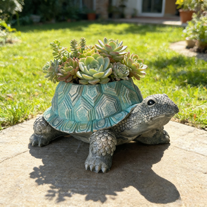 Image of 1pc Embossed Turtle-shaped Resin Planter | Succulent & Small Plant Growing Vessel | Large- Breathable Pot | Indoor Outdoor | Balcony Desktop Patio Decor Accent Gardening Gift,home Decor