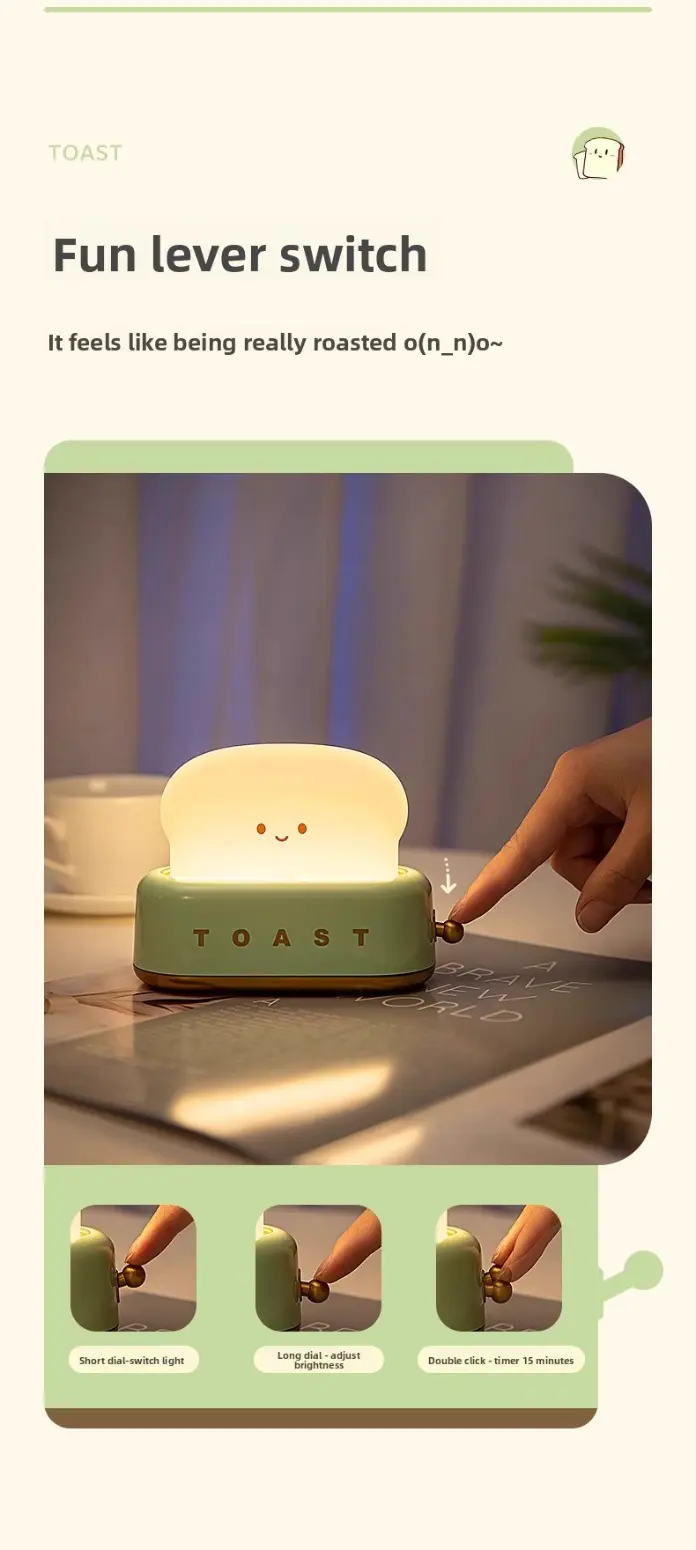 cute bread machine night light with adjustable brightness usb rechargeable led toast light modern   for bedroom bedside timer sleep aid perfect gift for home decor bedside lamp   design durable plastic Product details 2