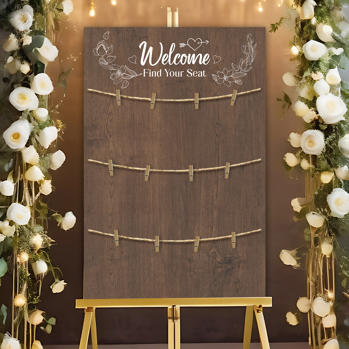 TEMU Plan de Table de Mariage en Bois avec Pinces - Autoportant Adapté pour Affichage de des Invités, Bois Adapté pour Réceptions, Panneau de Table