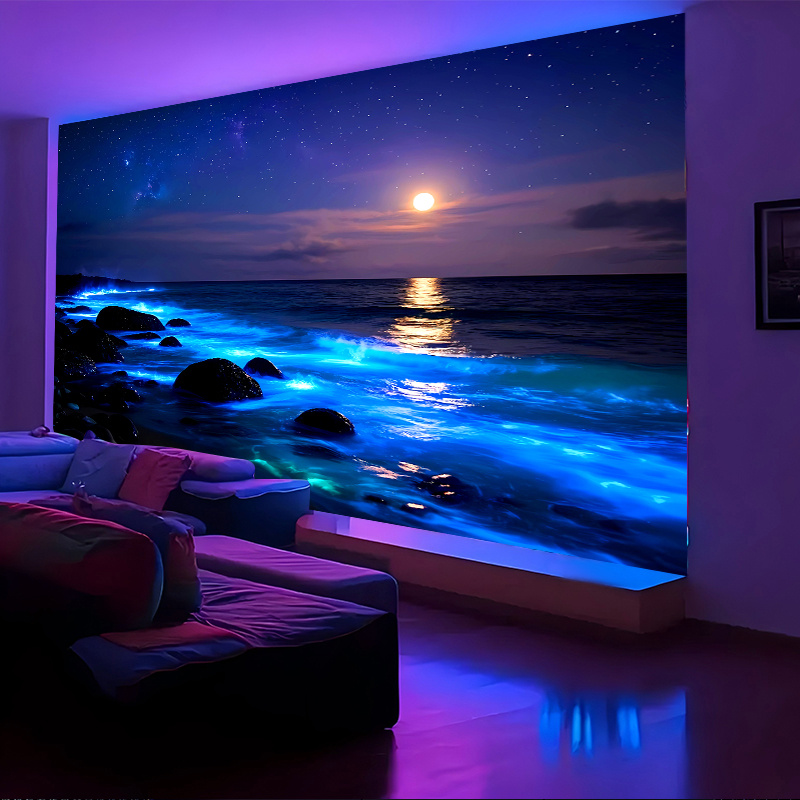 Luminous Night Sea Wall Tapestry Moonlight Waves Starry Sky Decor_voghion.com