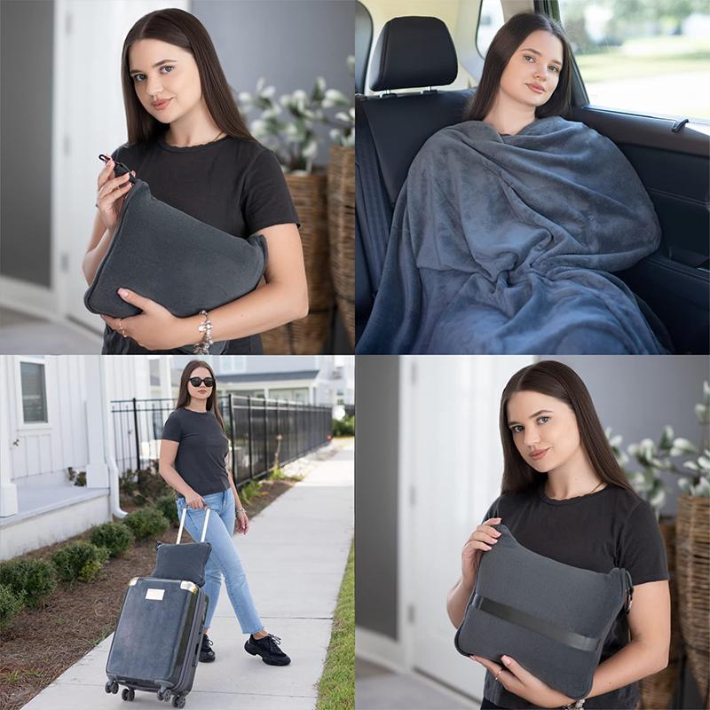Premium Soft Travel Blanket with Storage Pouch, 2-in-1 Packable Flight Blanket, Portable Warm Travel Throw with Carry Bag, Luggage Backpack Strap, Lightweight Travel Essentials & Gifts