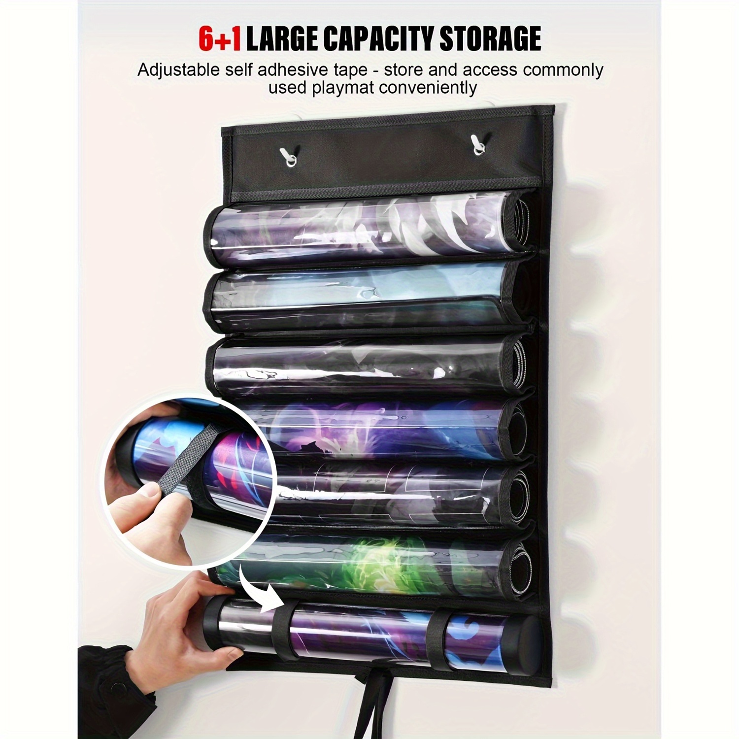 TEMU Playmat Tube Storage Bag, Hangable Playmat Holder For Mtg With, Fits 6+1 Card Game Playmats With Transparent Plastic Slots, Portable Case For Tcg/ Rpg Game Mat