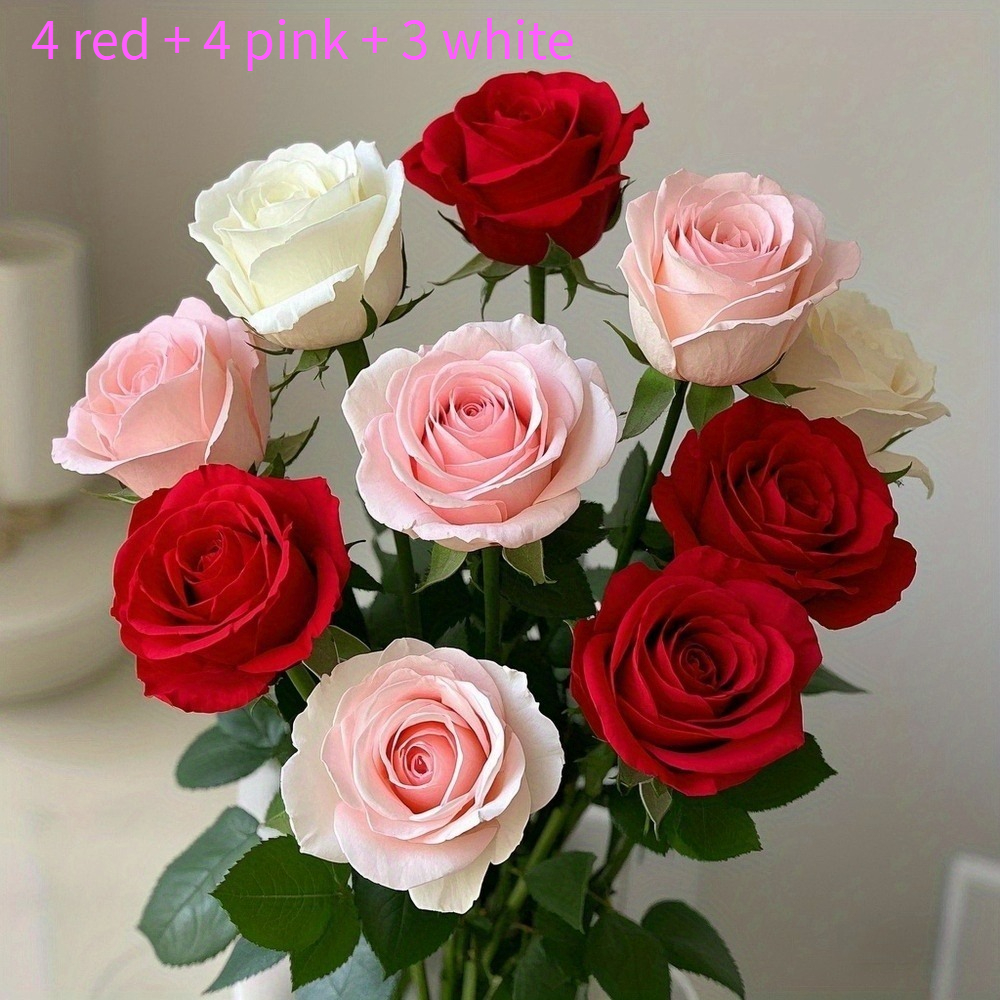 Image of 11pcsrealistic And Colorful Artificial Rose Bouquets With Elegant Romanticism, Long-stemmed Artificial Flowers, Suitable For Wedding Decoration Floral Arrangements, Garden Ornaments