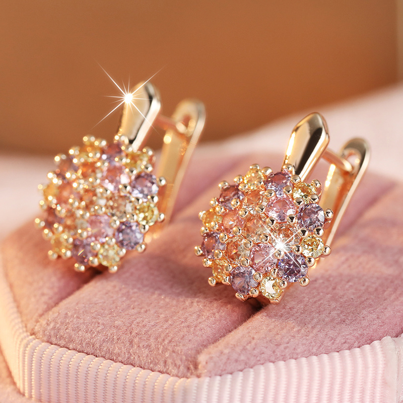 Image of Light , Colorful Synthetic Zirconia Flower Cluster Earrings, Ladies' Light Mature Date Earrings, -catching And Versatile Additions