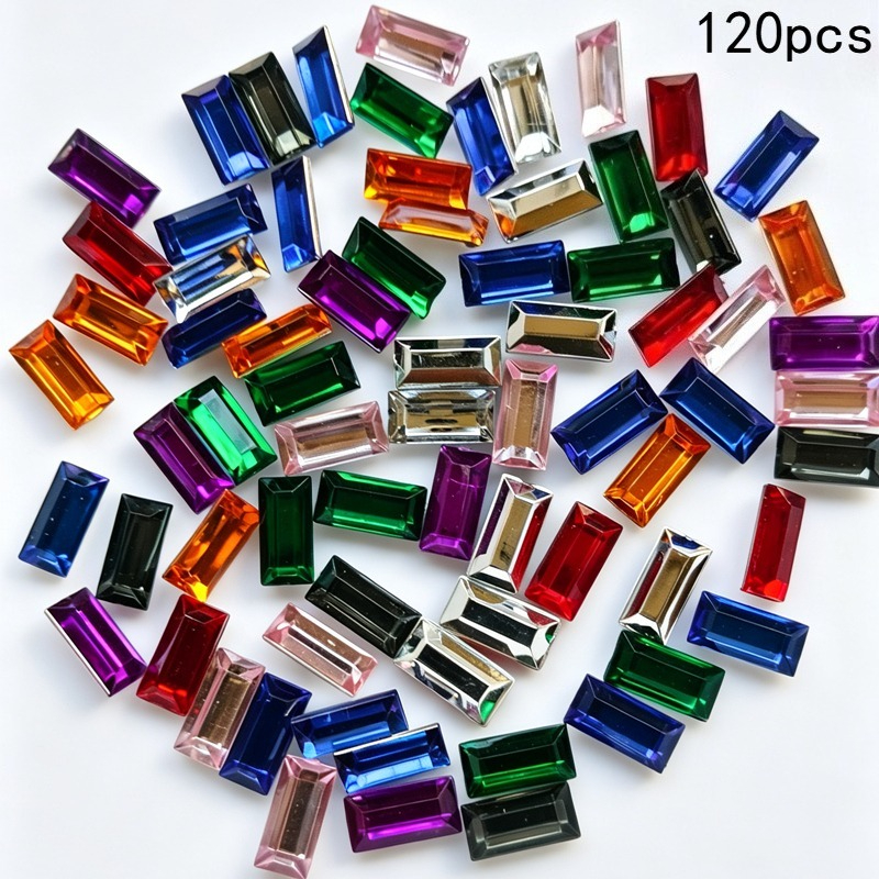 TEMU 2d Flat - 120pcs 1.0cm/0.39in 0.5cm/0.2in Flat-back Rectangle Acrylic Decor Gems Additions For Jewelry, Nail Art & Clothing Decoration