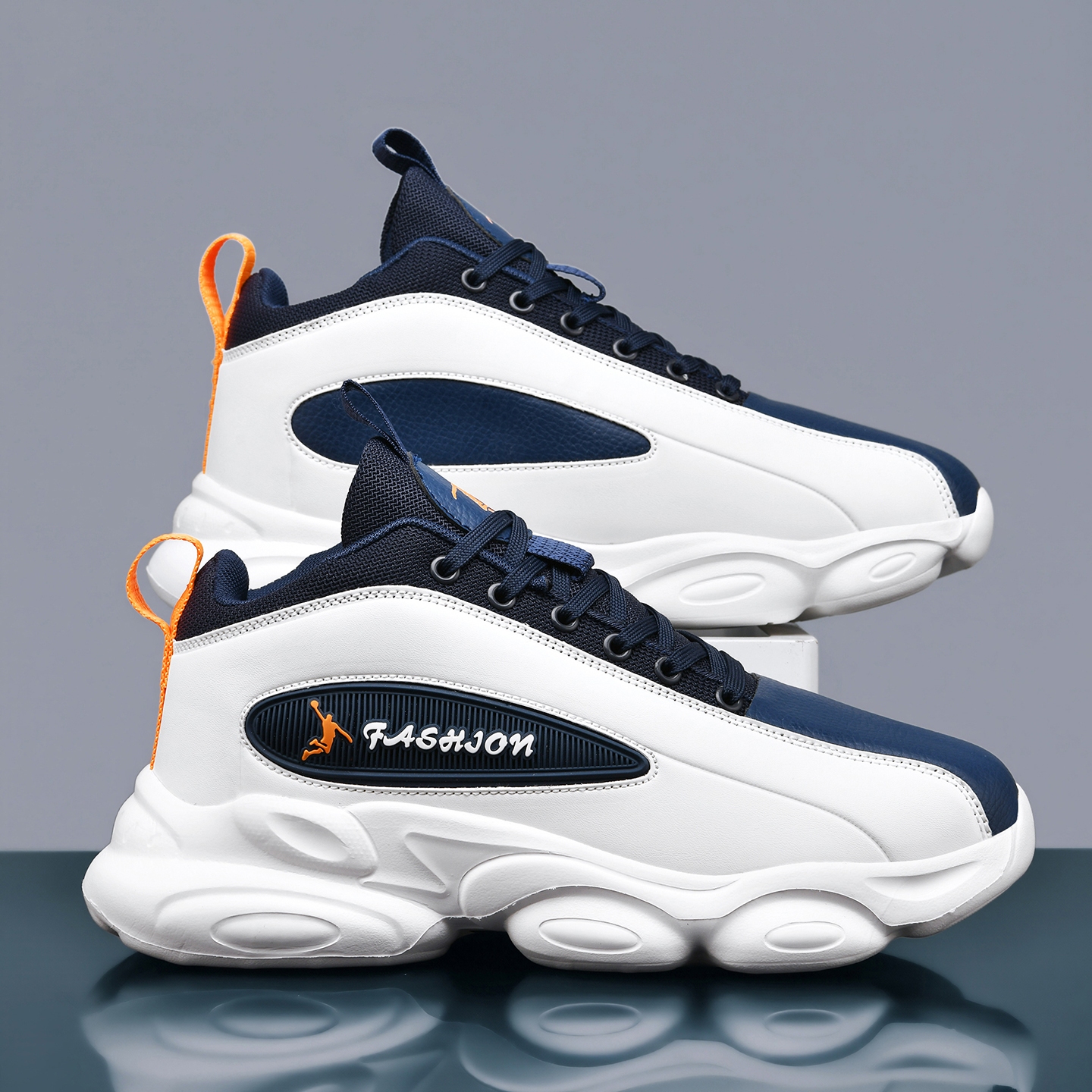 Men's Three-Color High-Top Basketball Shoes, Professional Training Shoes for Actual Play, Lightweight and Breathable Casual Sneakers, Trendy and Versatile Style