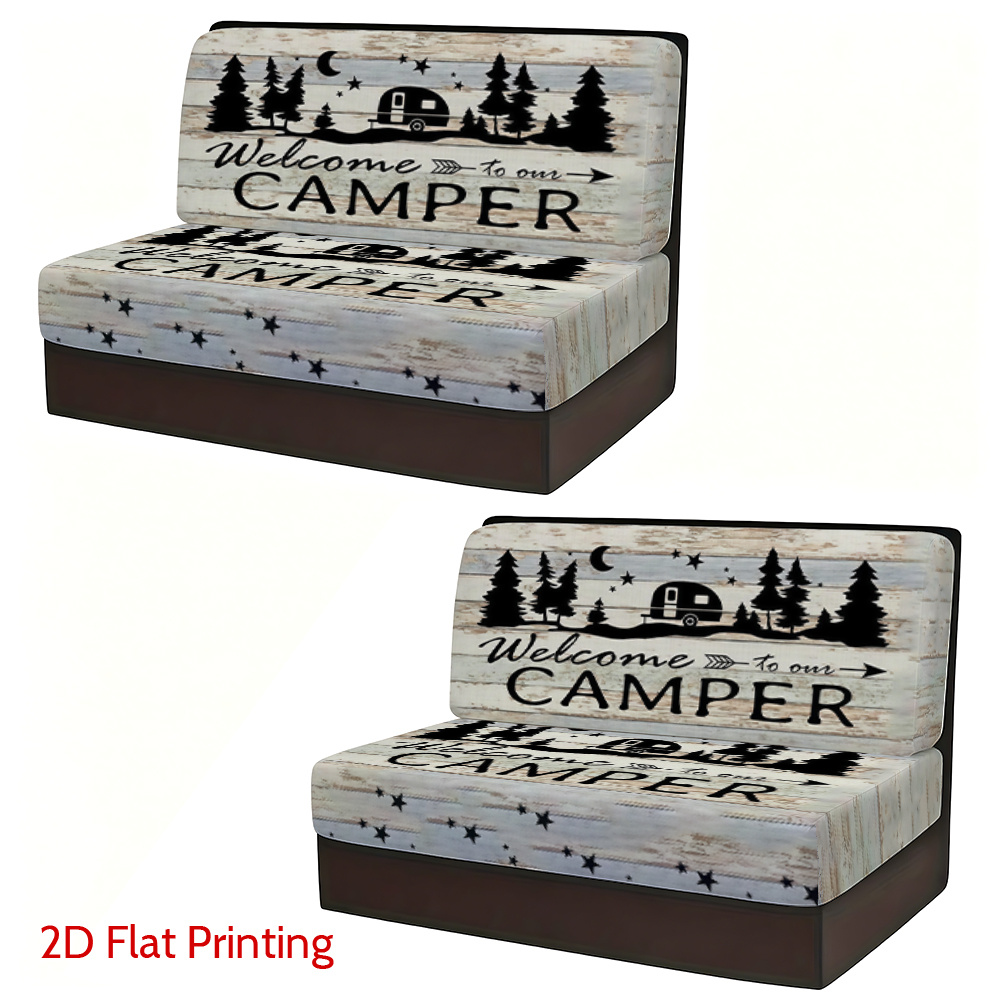 TEMU Housses de siège 2D plates pour camping-car, housses de coussin de canapé pour camping-car avec imprimé silhouette de camping , protège-canapé