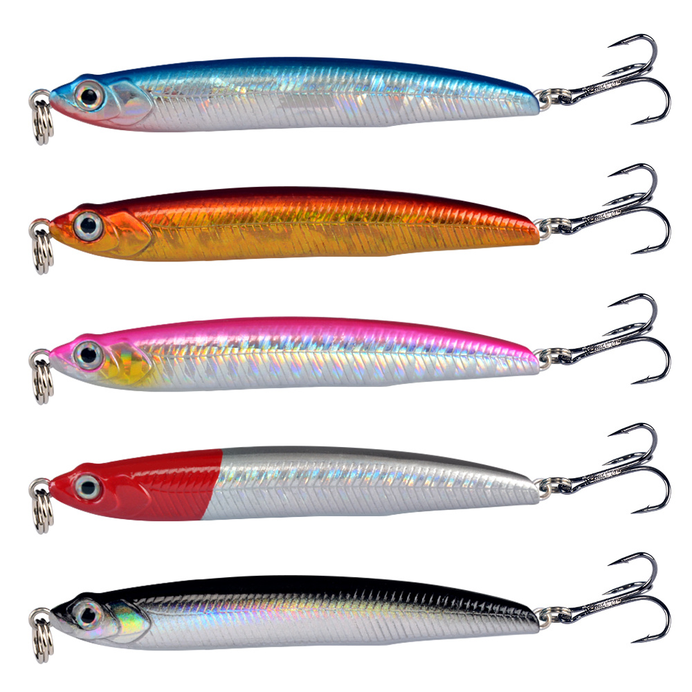 TEMU 5pcs Sinking Twitch Pencil Lure Set Hard Fishing Bait With Treble Hooks, Freshwater & Saltwater Artificial Fishing Lures
