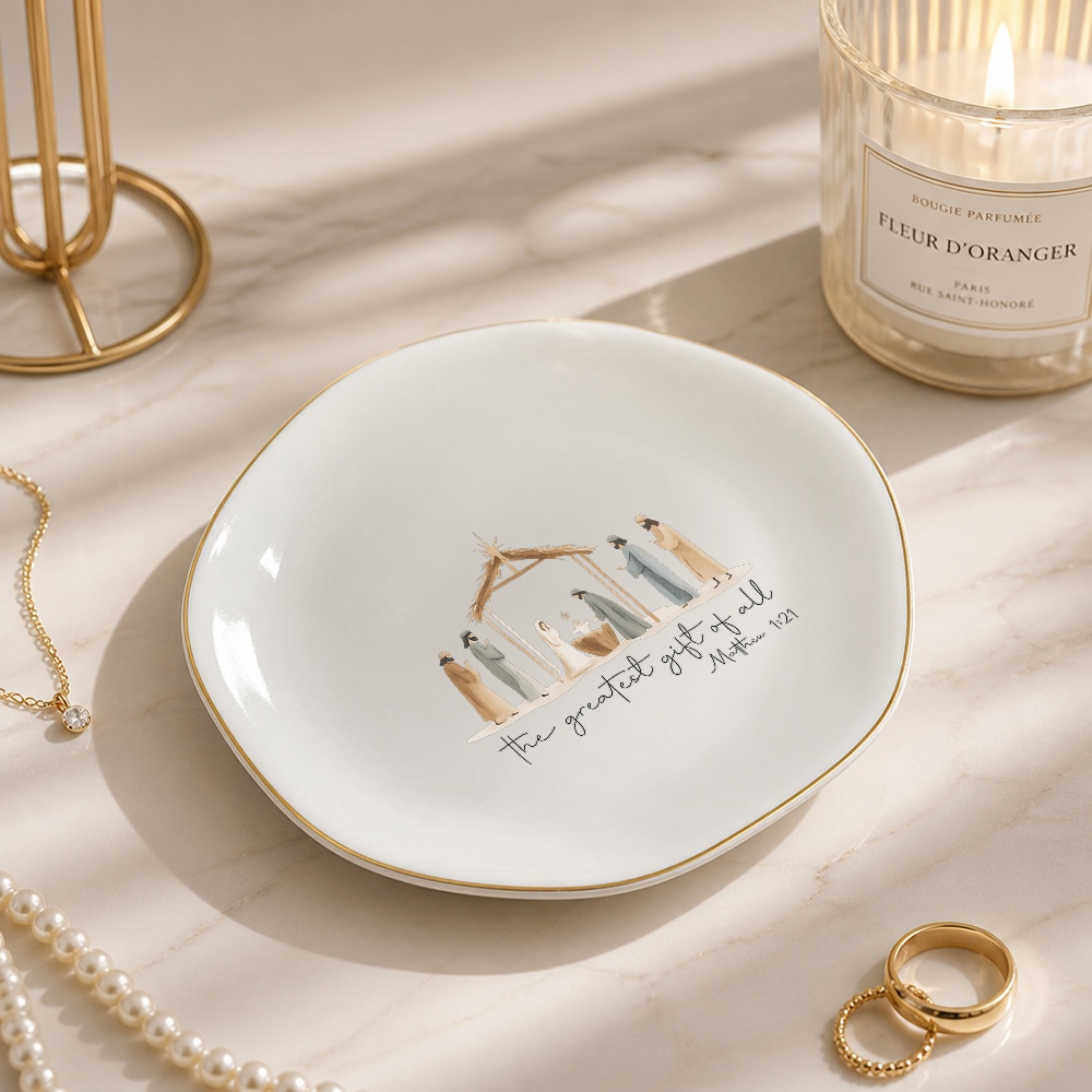 TEMU Nativity Scene Ceramic Dish Suitable For Women & Christians - Minimalist Hexagonal -themed Plate With Nativity, Christian Tabletop Decor For