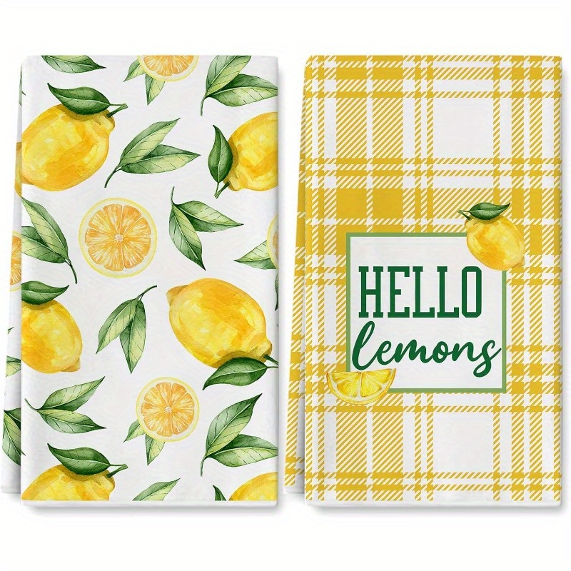 

2 Set 18 Inch *26 Inch Happy Gift Towel Lemon Watercolor Hello Check Plaids Skin-friendly Repeatedly Used Couples Holiday Gifts Friends Cute