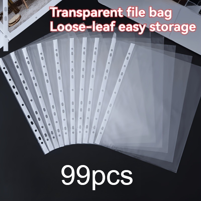 TEMU 99 pezzi a file A4 in plastica a 11 , Tasche a fogli mobili A4 con inserti di fogli , con pellicola , Buste per documenti, Protezioni per file,