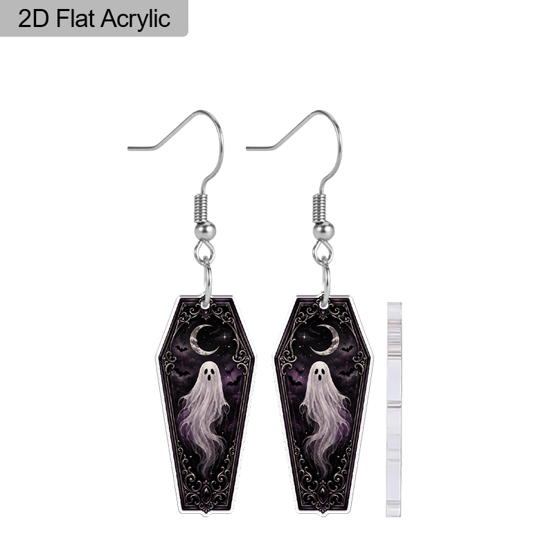 Coffin-Shaped Purple Ghost Acrylic Dangle Earrings, Halloween Style