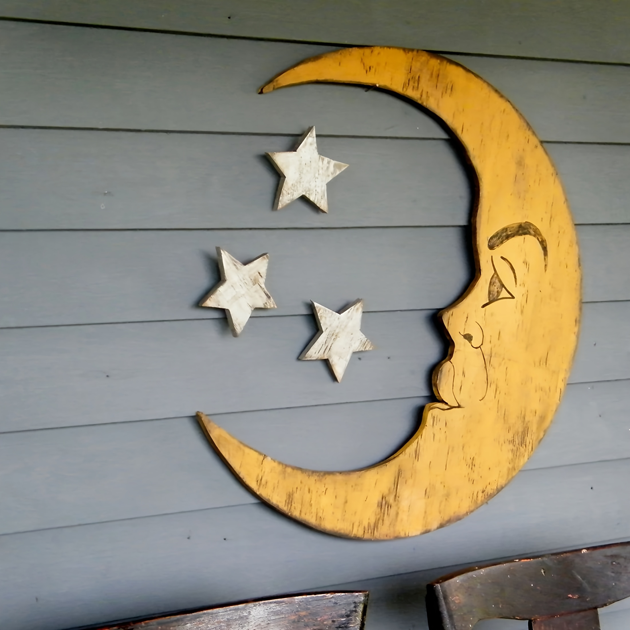   and stars wall art large wooden hanging decor with cartoonish   and stars     room or halloween theme moon decor 0