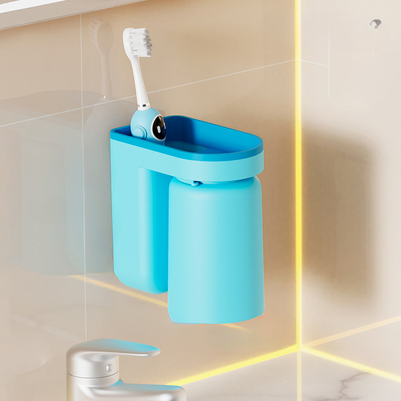 Image of 1pc Punch-free Wall Hanging Light Luxury Macaron Toothbrush Cup Shelf Drainable Toilet Bathroom Toothbrush Toothpaste Jewelry Razor Storage Couple's Teeth Tank