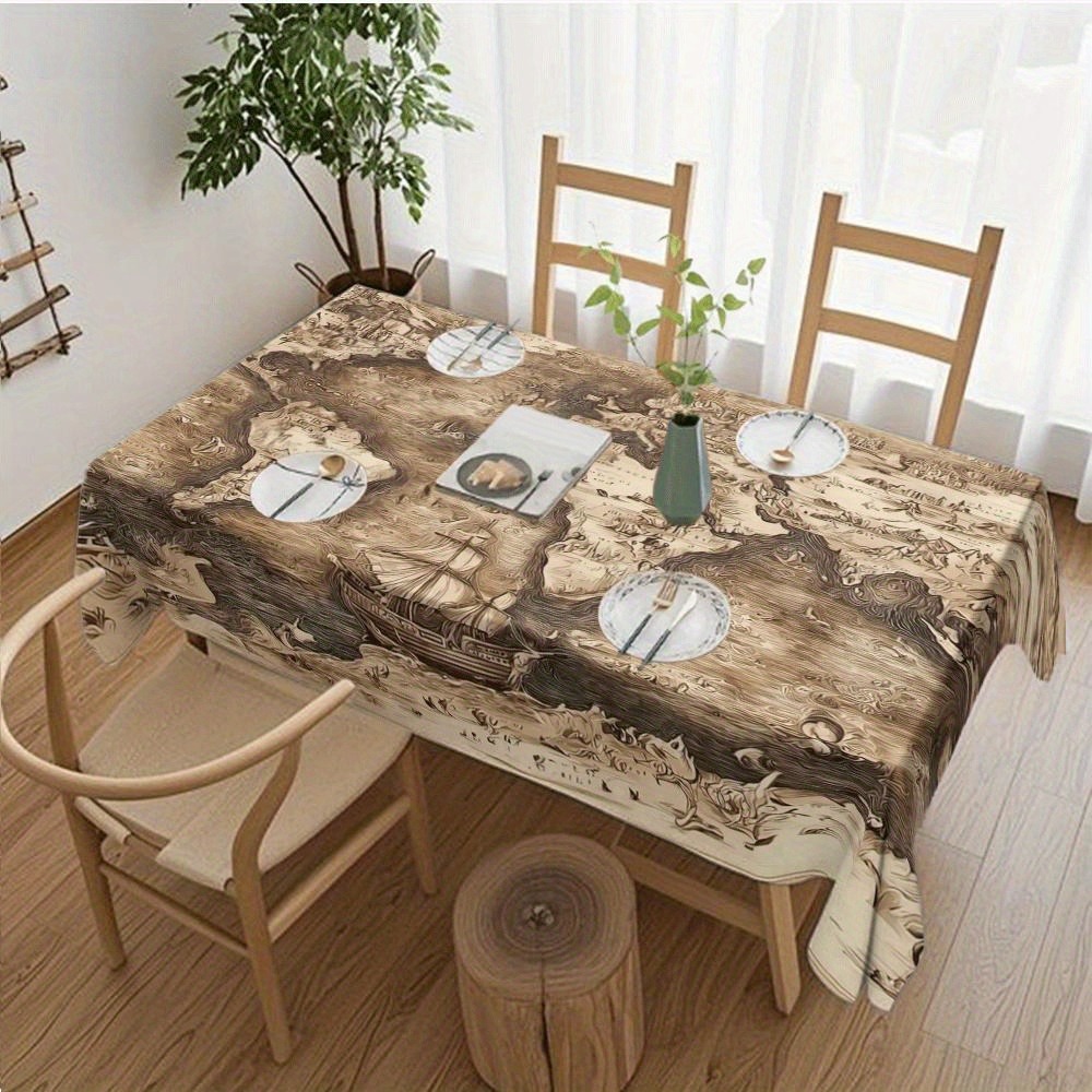 TEMU 2d Table Cover, 1pc World Map Tablecloth, Washable, Intricate Design With Country Borders And Continents, Rectangular Shape, Suitable For Indoor