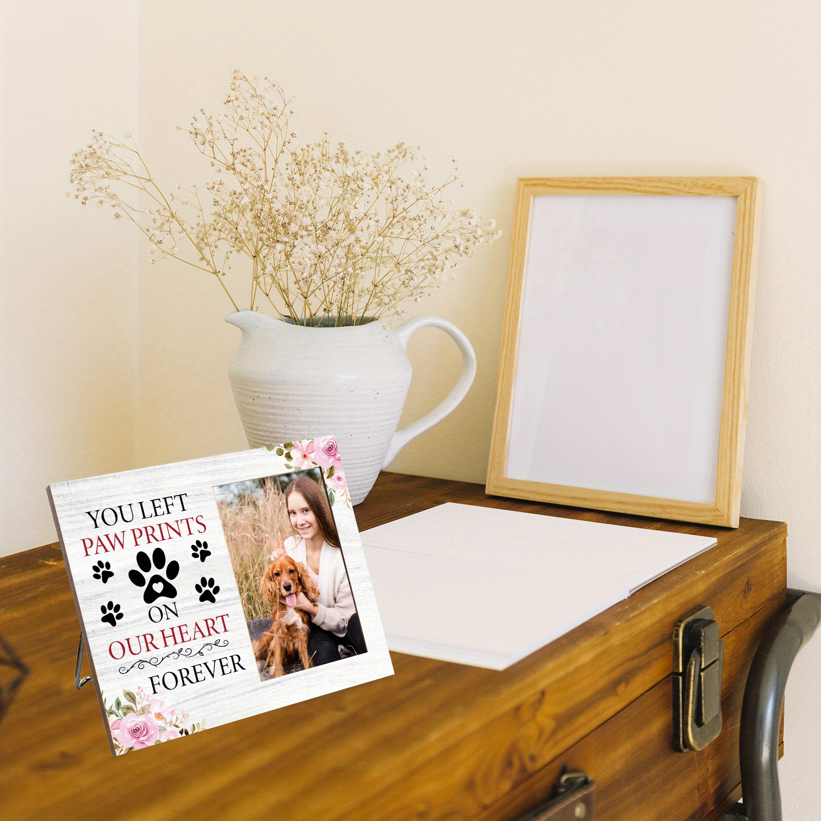 10.16x15.24 cm Wooden Pet Memorial Photo Frame with "You Left Paw Prints on Our Hearts" Inscription - Horizontal Tabletop Picture Frame Suitable for Home Decor, Sympathy Gift for Cat & Dog Loss, Nostalgic for Pet Owners - Image 5