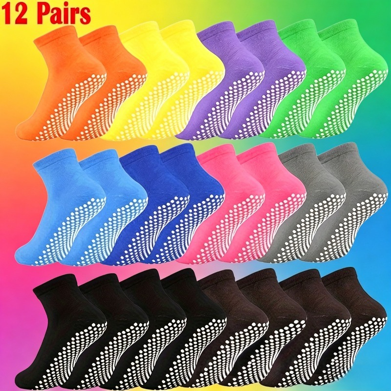 TEMU 12-pair Quazilli Women's & Men's Non-slip Yoga Socks Suitable For Yoga, Pilates, Gym - Silicone Grip Ankle Socks With Pastel Round-toe, Machine