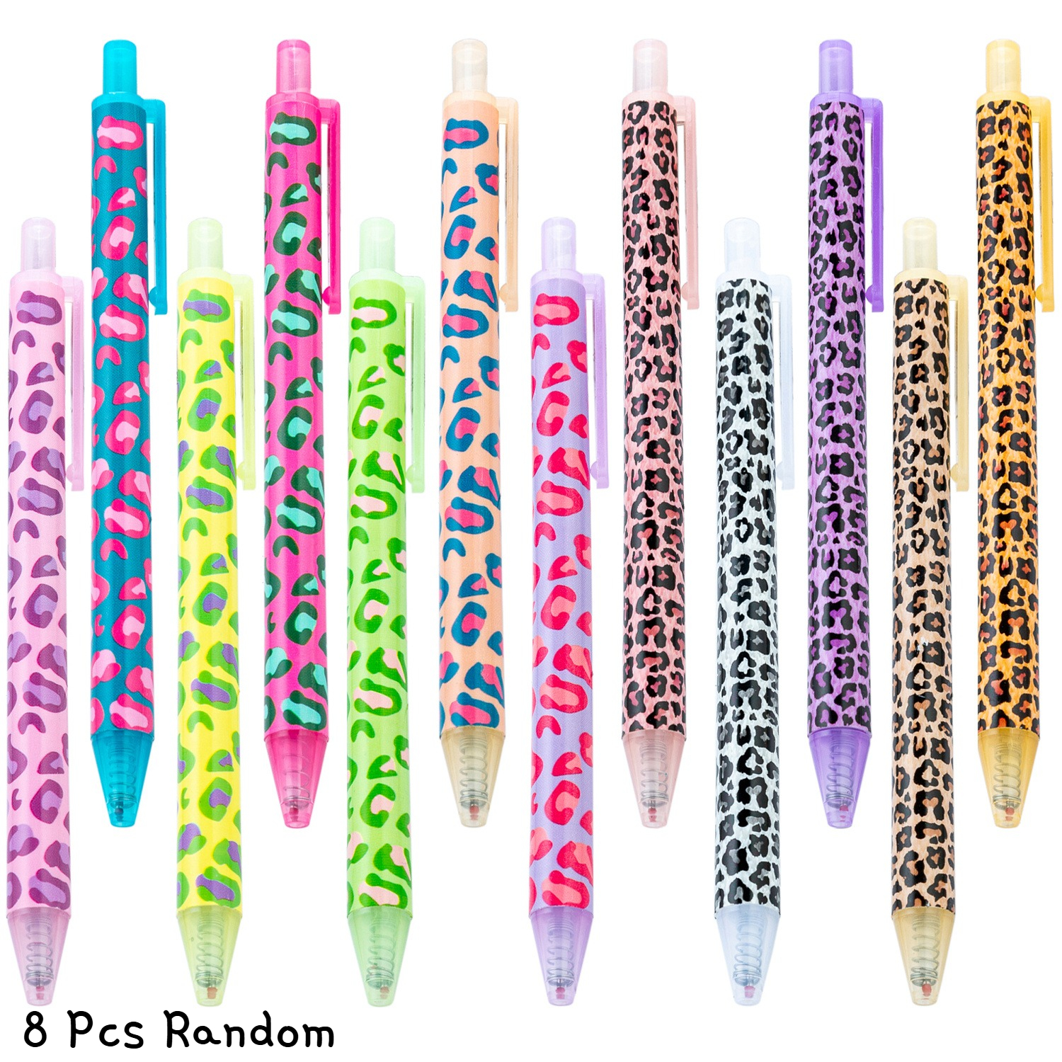 Image of 8pcs Fun Atmosphere Girl's Heart Leopard Ball Pen, 0.5mm Fine Pen Pressing Pen, Pen, Perfect Gift For Female Teachers, , And Colleagues Random Style