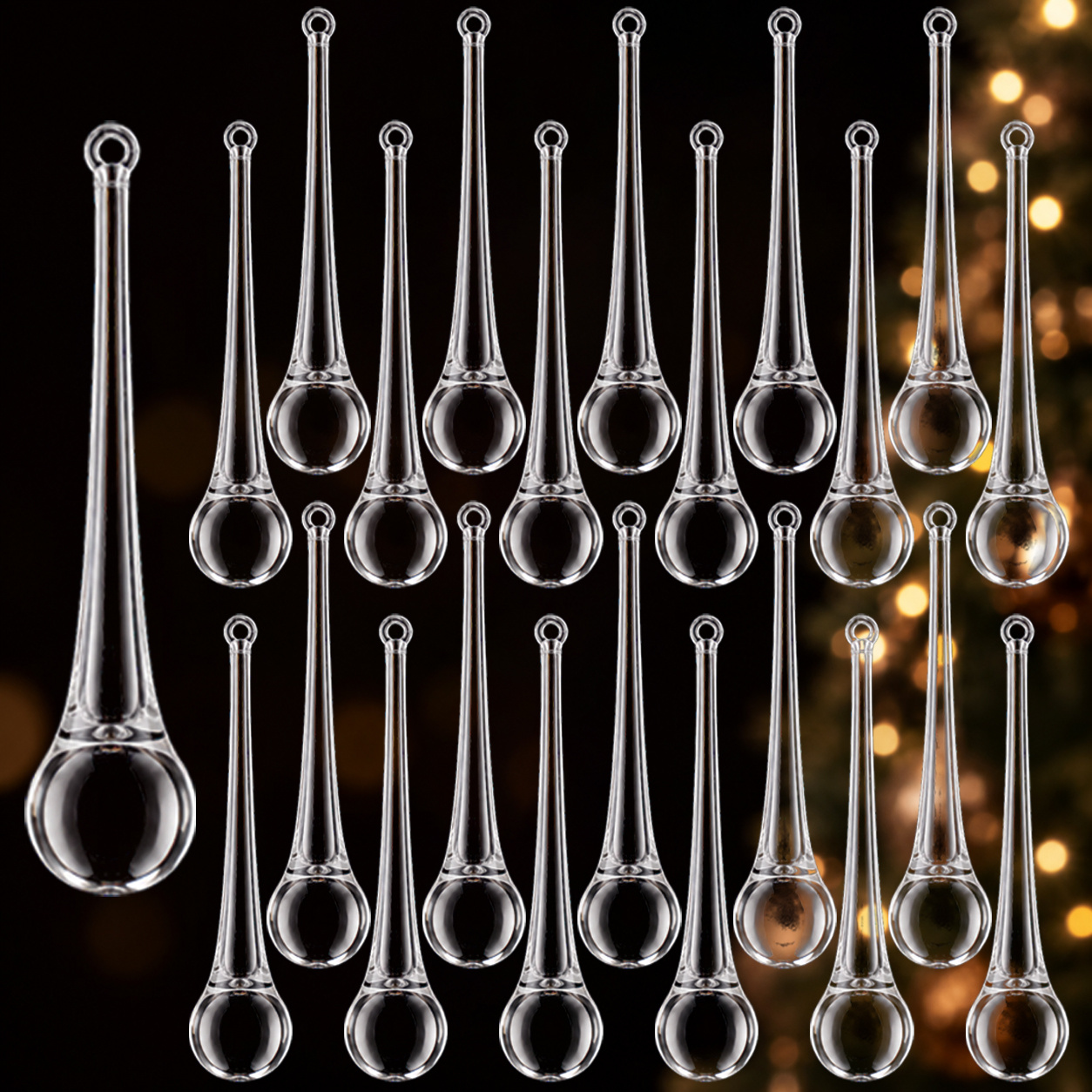 TEMU 23pcs Clear Acrylic Raindrop Icicle Ornaments, Large Hanging Crystal-style Drop Decorations, Transparent Teardrop Pendants For Christmas Tree,