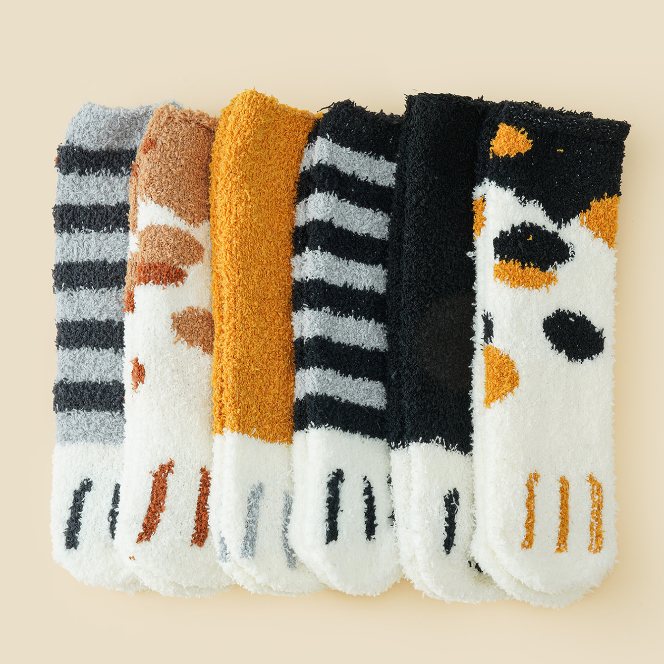 TEMU 6-pair Soft And Comfortable Coral Warm Floor Socks With Cute Cat , Casual And Versatile Foot-protecting Warm Socks, Cozy And Slipper Socks