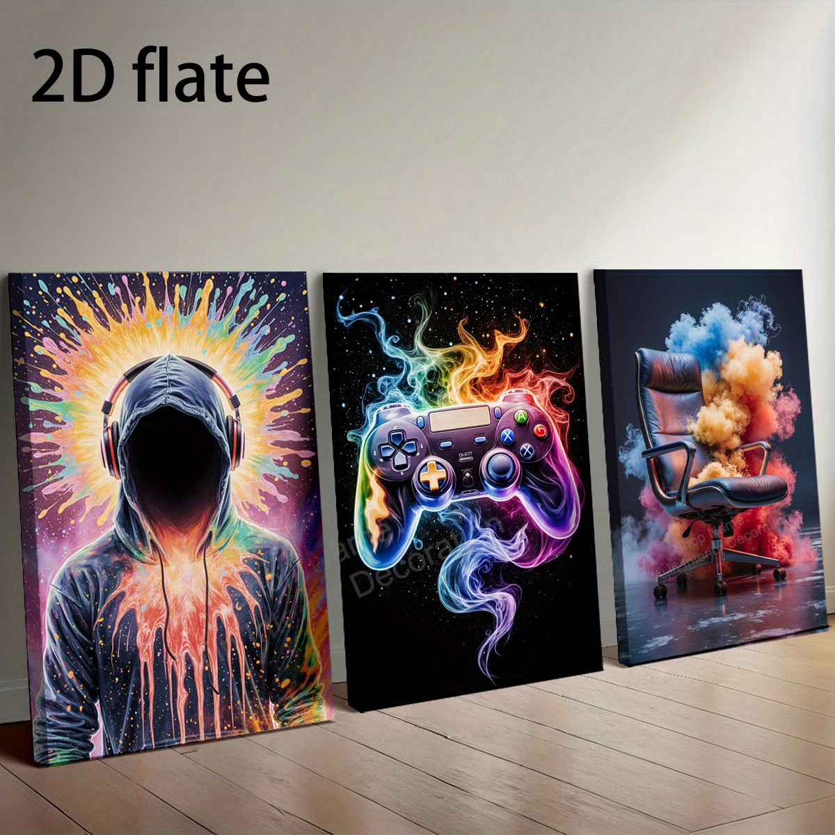 TEMU 2d Flat, [2d Flat]3pcs Frameless Canvas Poster, Esports Theme Decorative Painting, Game Controller, Game Room Decoration, Esports Room