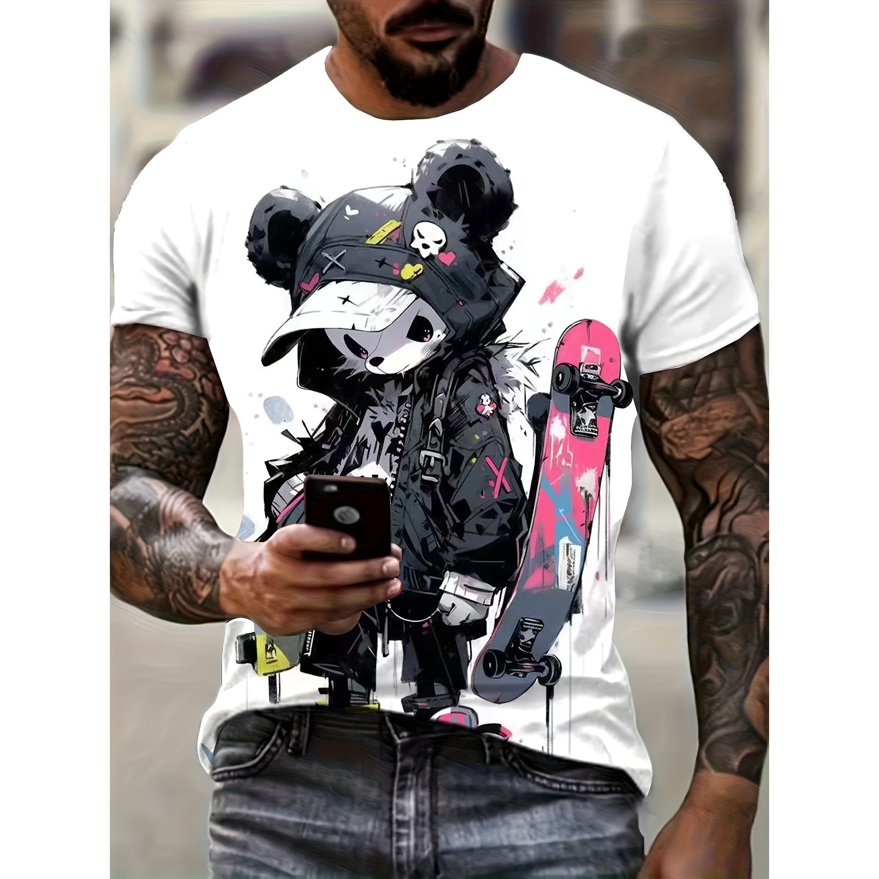 

Skateboard Bear Graphic Tee - , , - For Summer & All-