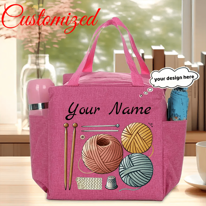 TEMU Custom Name Woven Tote Bag, Personalized Name Shopping Tote, Reusable Woven Handmade Hobbyist Gift, Convenient Zipper Closure, Suitable For