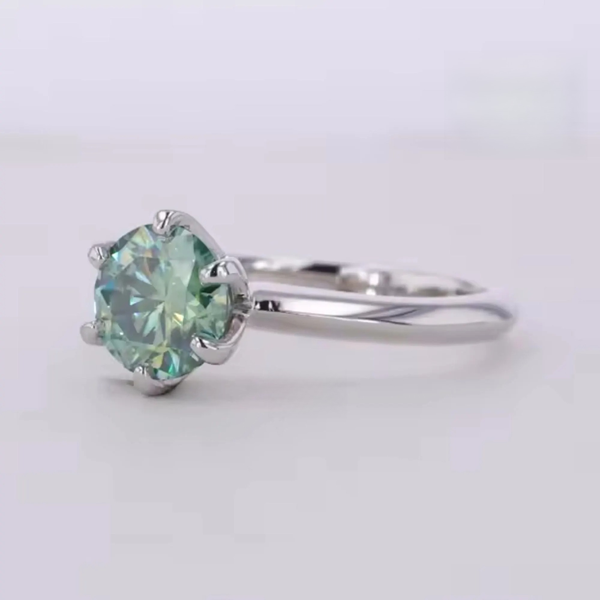 1/2/3/5 Carat Green Moissanite Engagement Ring, Elegant Design
